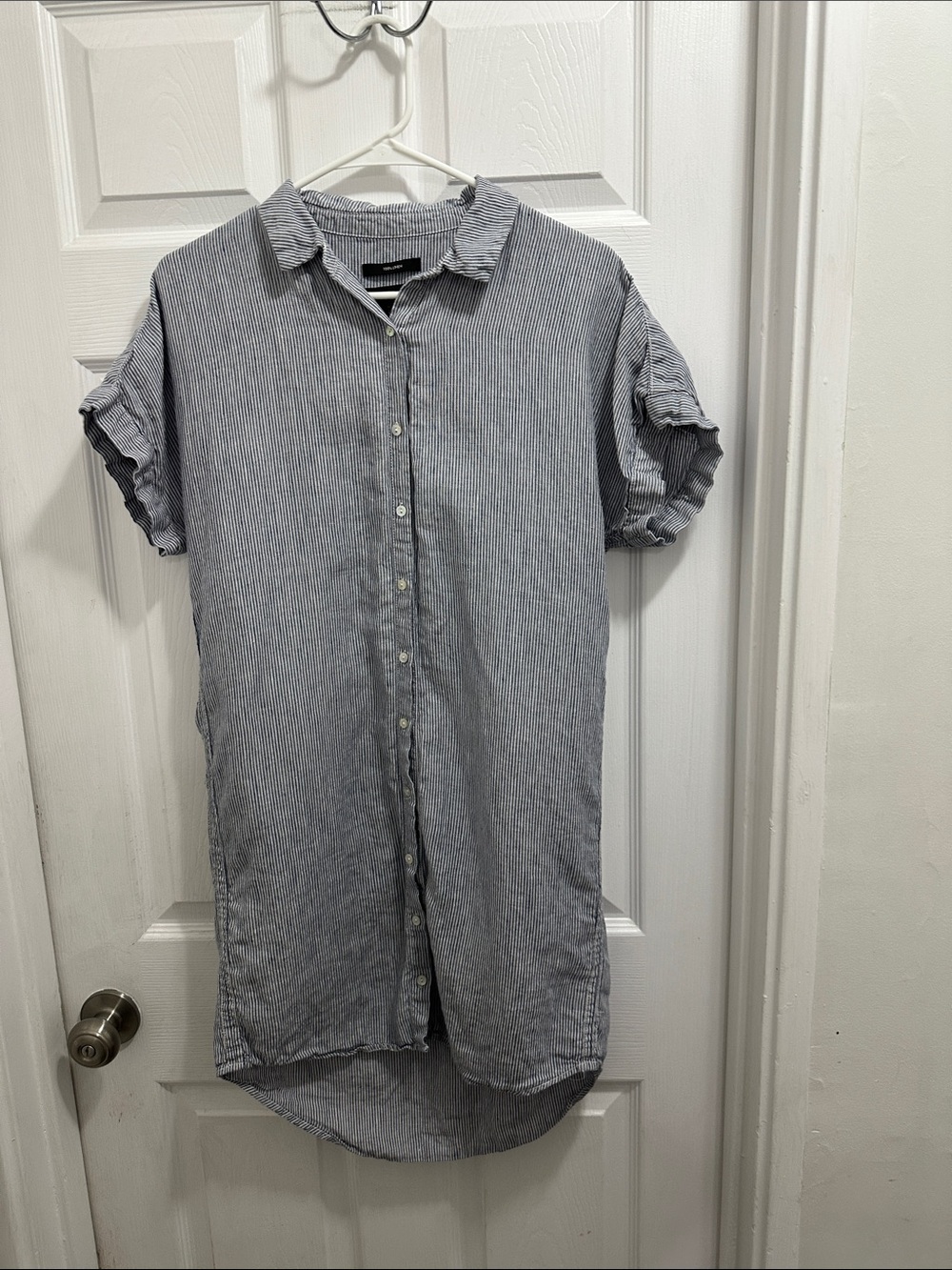 Tahari Blue & White Striped Linen Shirt Dress